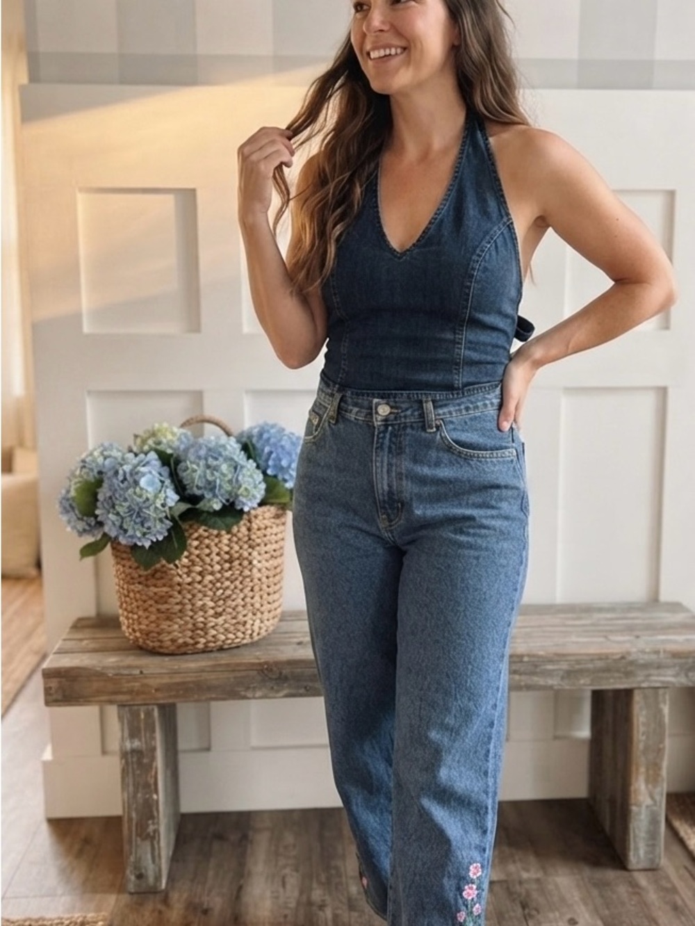 Vintage L.L. Bean Women's Straight-Leg Jeans in Medium Blue 14